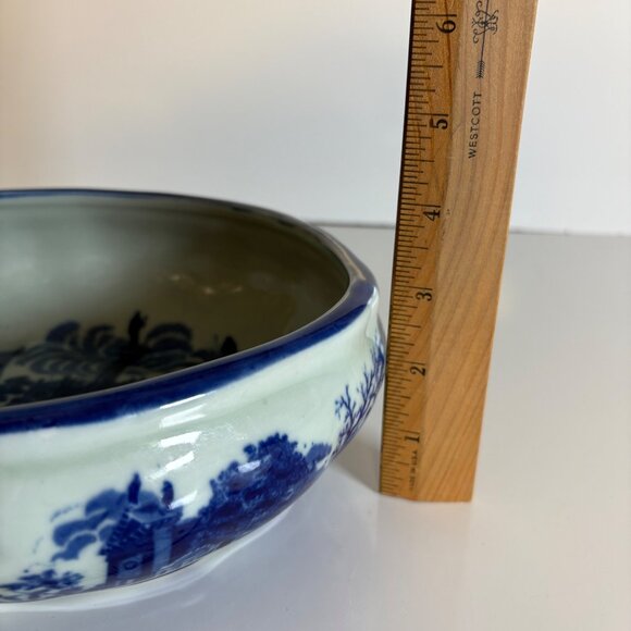 Flow Blue Victoria Ware Ironstone Bowl Vintage Wash Basin Planter - Picture 6 of 7